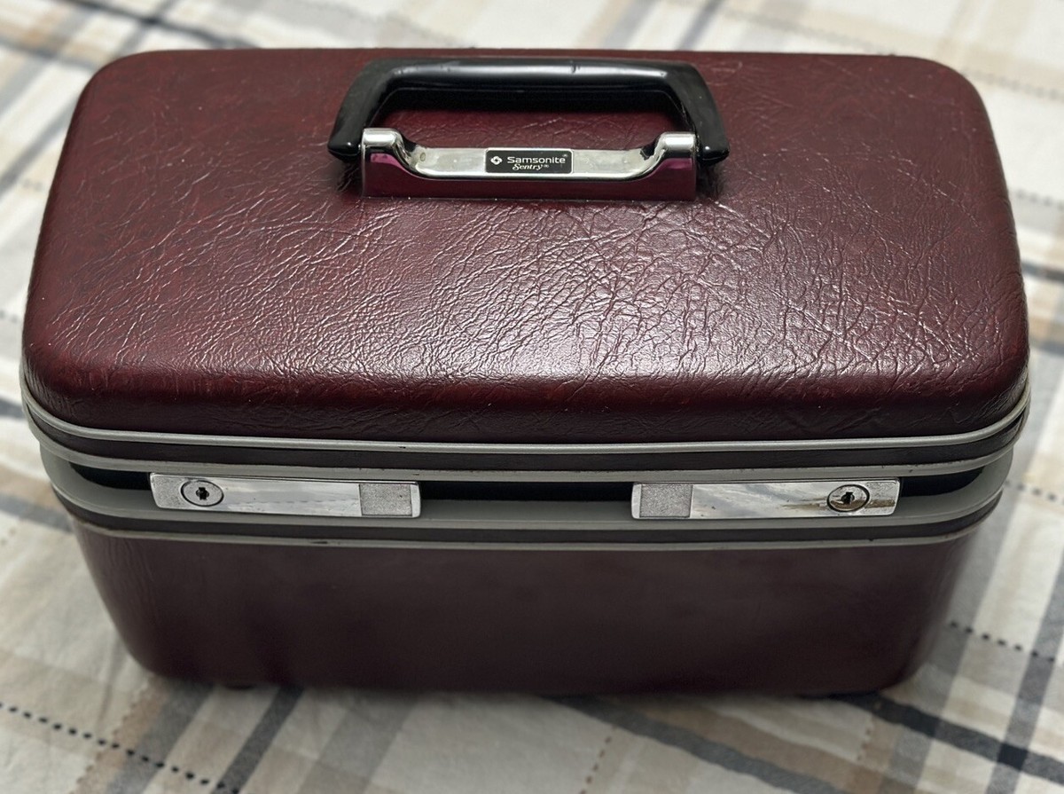 Vintage Samsonite Sentry Hard Shell Train Case Burgundy Cosmetic