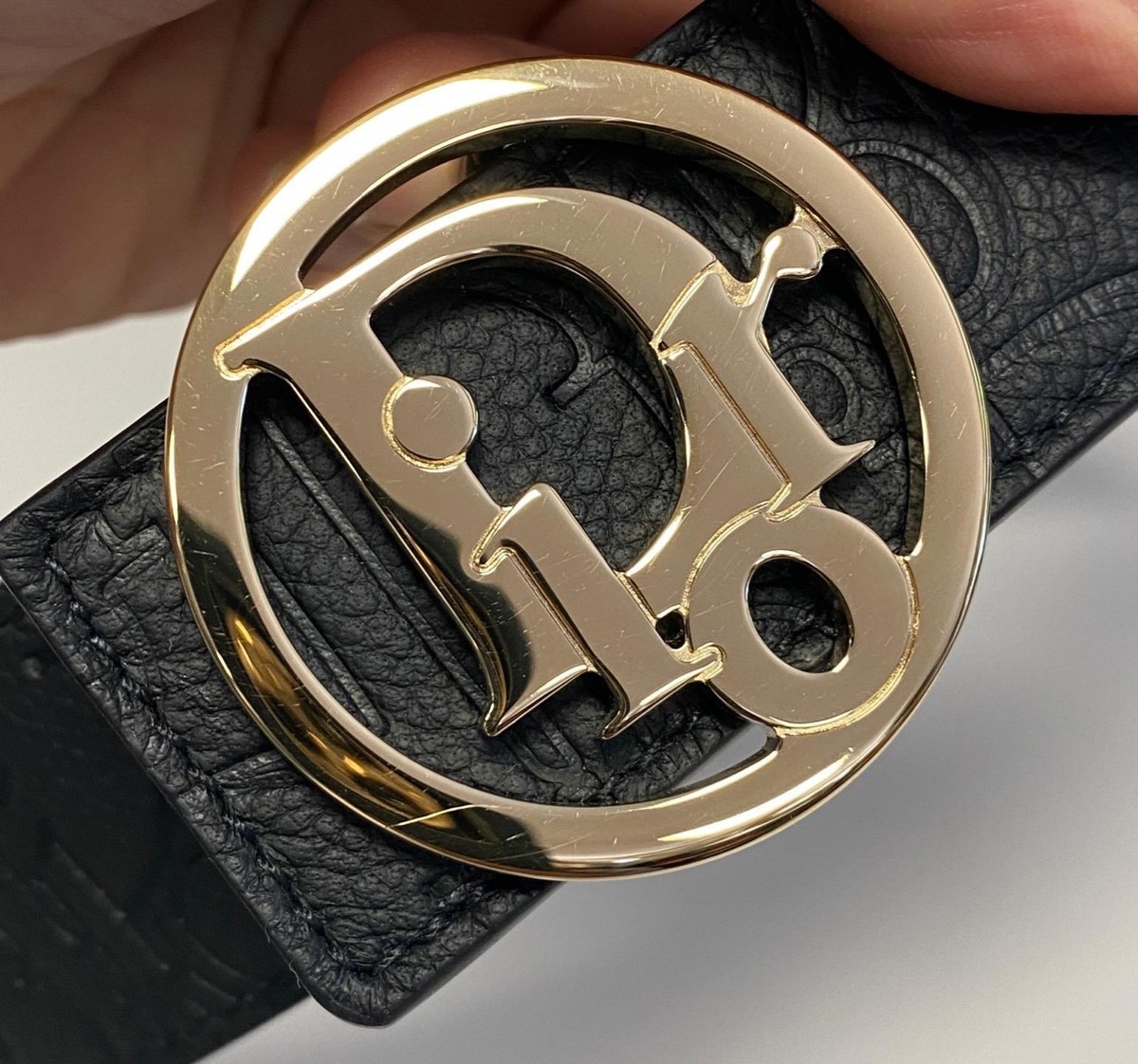 DIOR Men Black Leather Reversible Belt 35mm w/Gold Oblique Dior