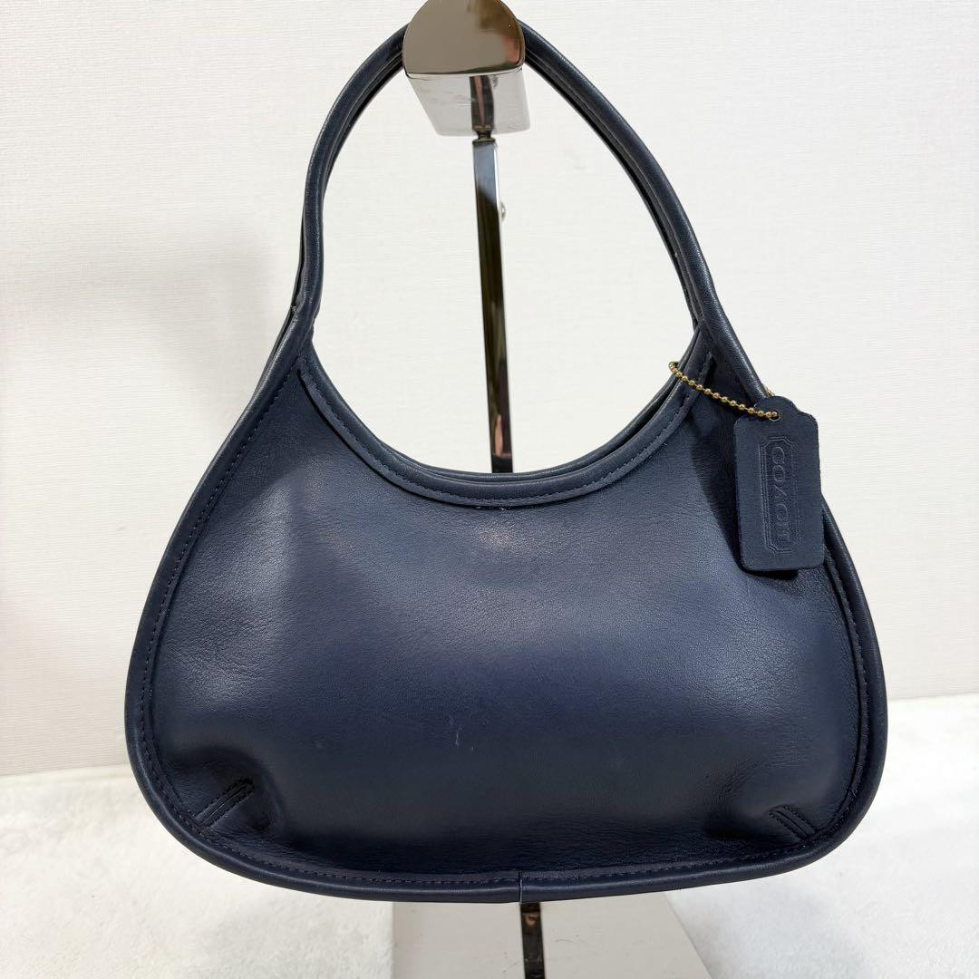 Old Coach Leather Shoulder Bag Handbag Auth Navy Women JAPAN