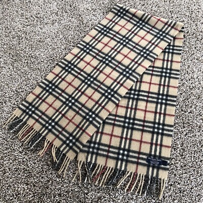 Burberry 100% Cashmere Scarf Beige Classic Nova Check 52” Long