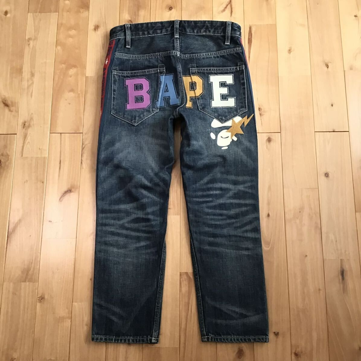 BAPE LOGO embroidered slim fit denim pants A Bathing Ape Size S | eBay
