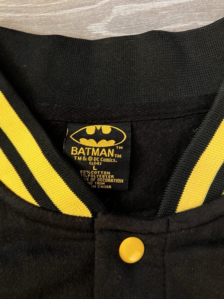 Men's L Black DC Comics Batman Bat Signal Knight Varsity Letterman