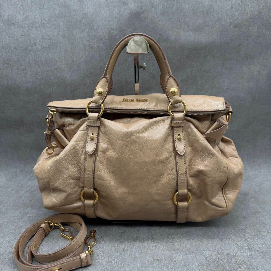 Miu Miu Vitello Lux Side Ribbon 2-Way Shoulder Handbag RT0365