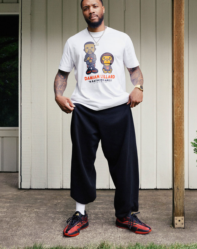 2024 A BATHING APE® x adidas DAMIAN LILLARD DAME9 Bape tee tshirt