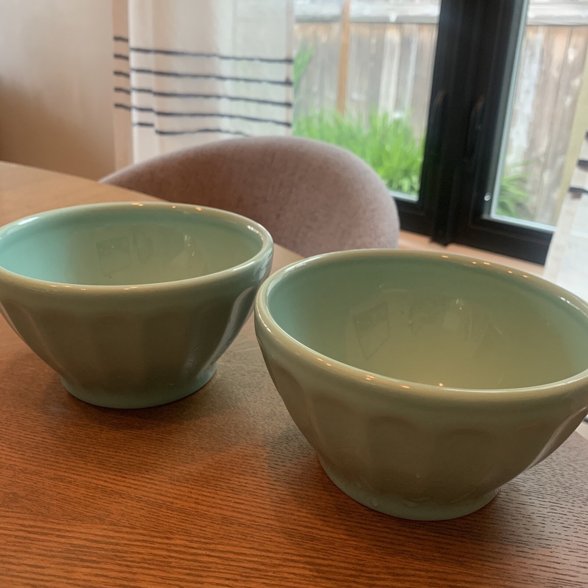 Anthropologie Biscuit latte bowl set of 2 ceramic blue Portugal