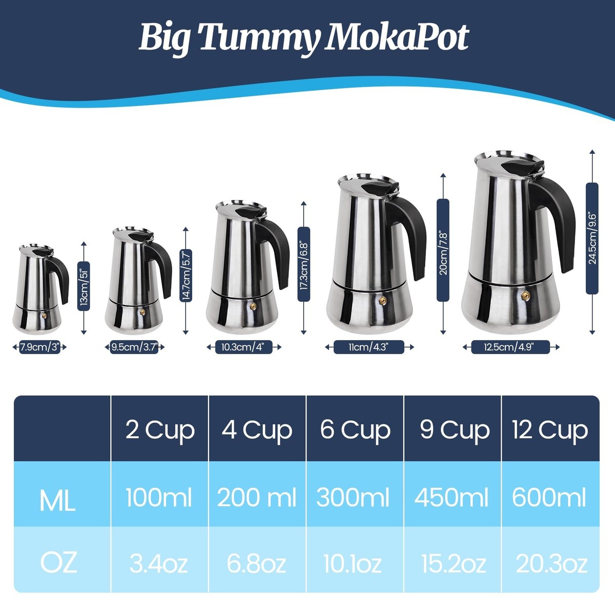 Moka Pot 9 Cup 450ml Stainless Steel Italian Stovetop Espresso