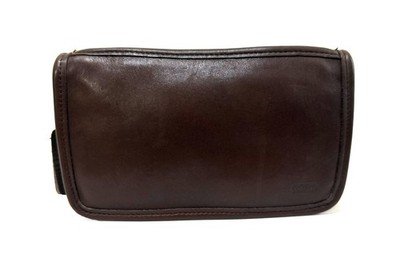 COACH VTG MAHOGANY BROWN LEATHER CHUNKY CASE TRAVEL COSMETIC MAKE