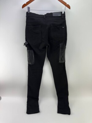 Amiri Mens Black Denim Leather Workman Pants Jeans Size 28x35 | eBay