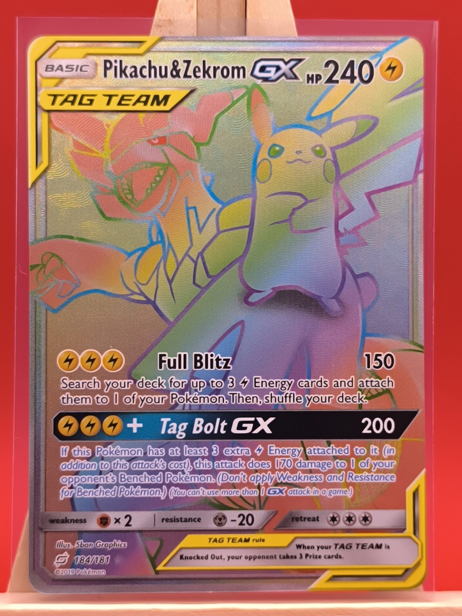 Pikachu & Zekrom Gx 184/181 Secret Rainbow Rare Team Up Pokemon