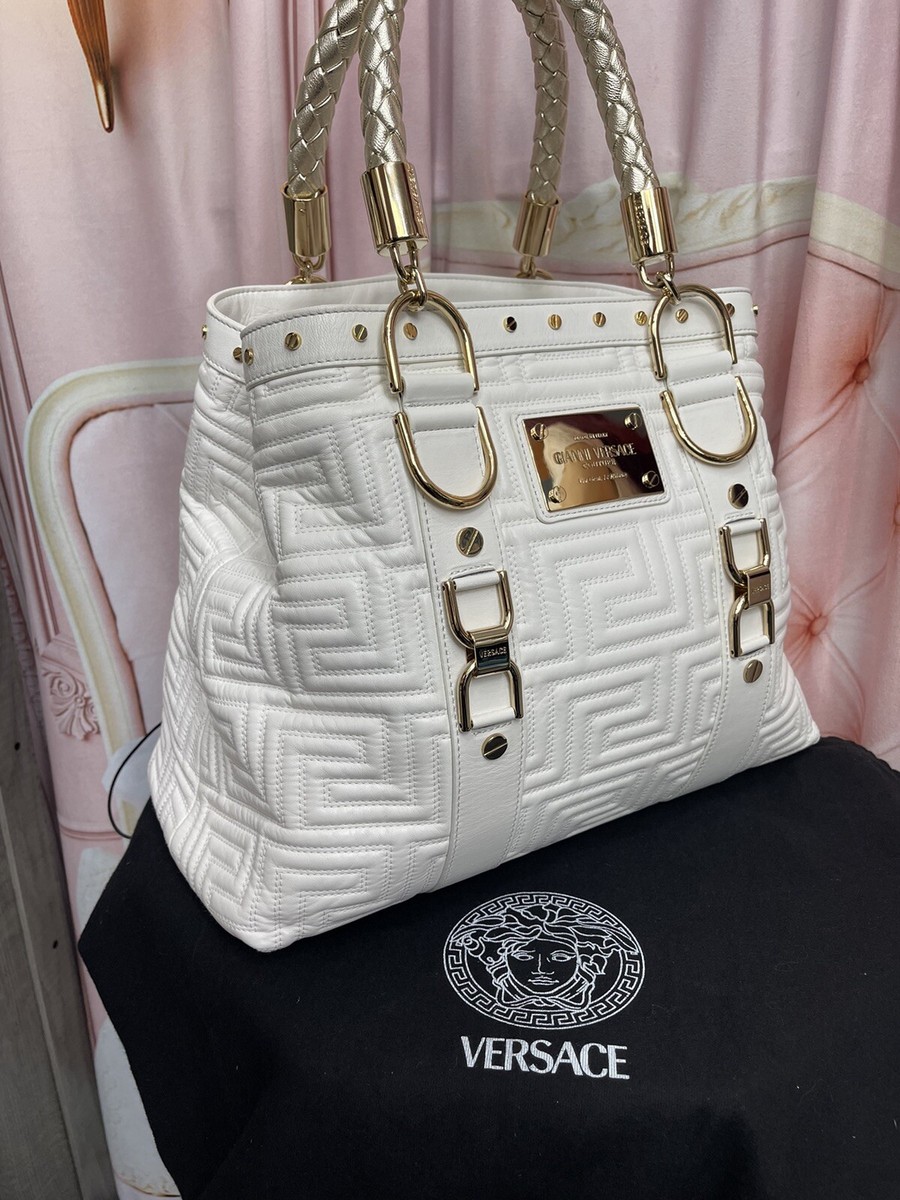 VERSACE White NAPPA Leather MADONNA SNAP OUT OF IT Shopper Handbag