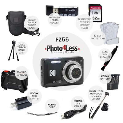 Kodak PIXPRO FZ55 Digital Camera (Black) + 32GB Memory Card +