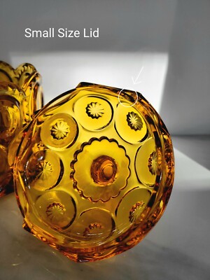 Vintage L.E Smith Glass Amber Moon & Star Jardiniere Set Excellent