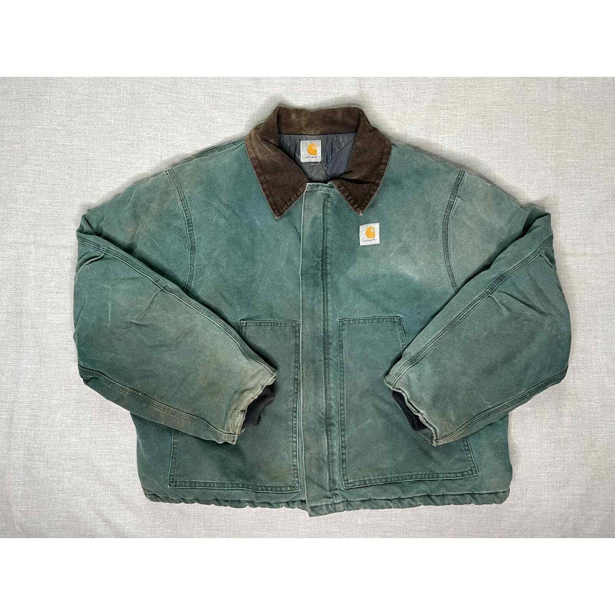 Vintage Carhartt Green and Brown Quilt Lined Detroit Jacket 2XL