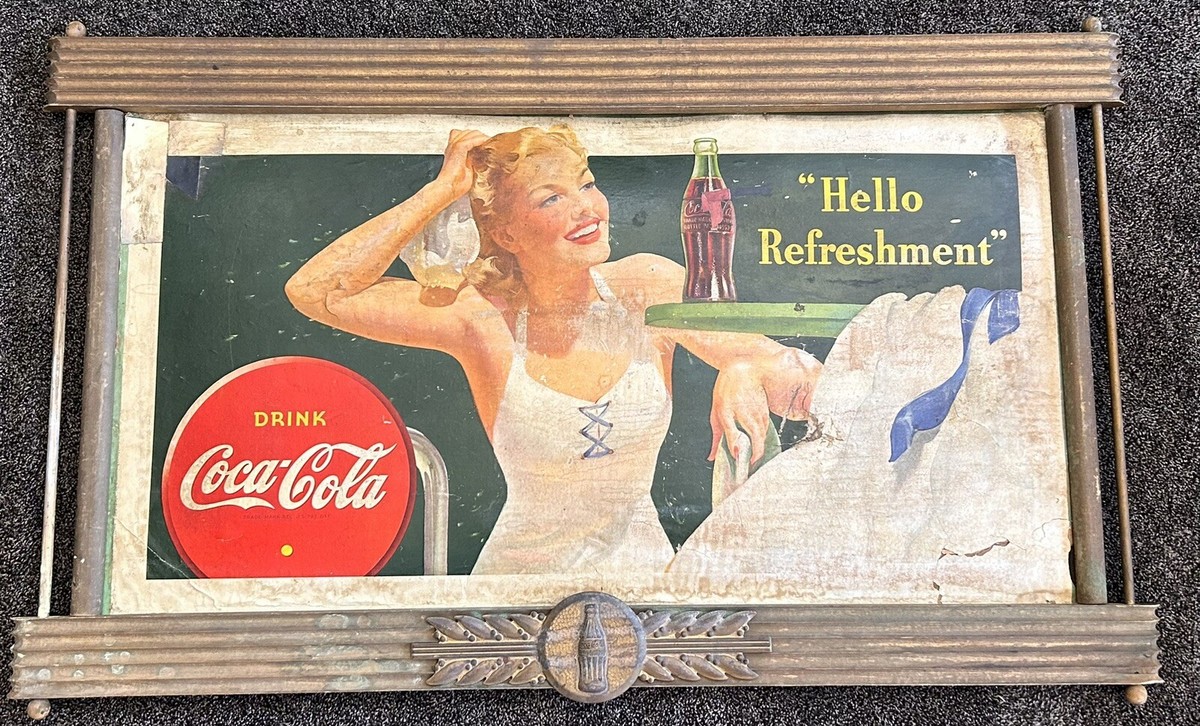 1930's Coca-Cola Cardboard Sign Original Wooden Frame Embossed