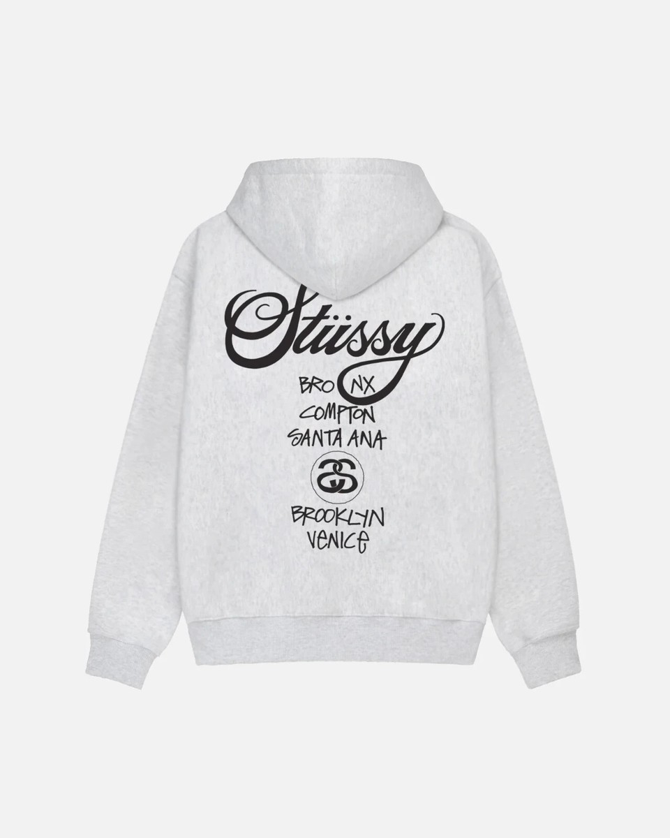 Stussy World Tour Hoodie Ash Heather XXL Size | eBay