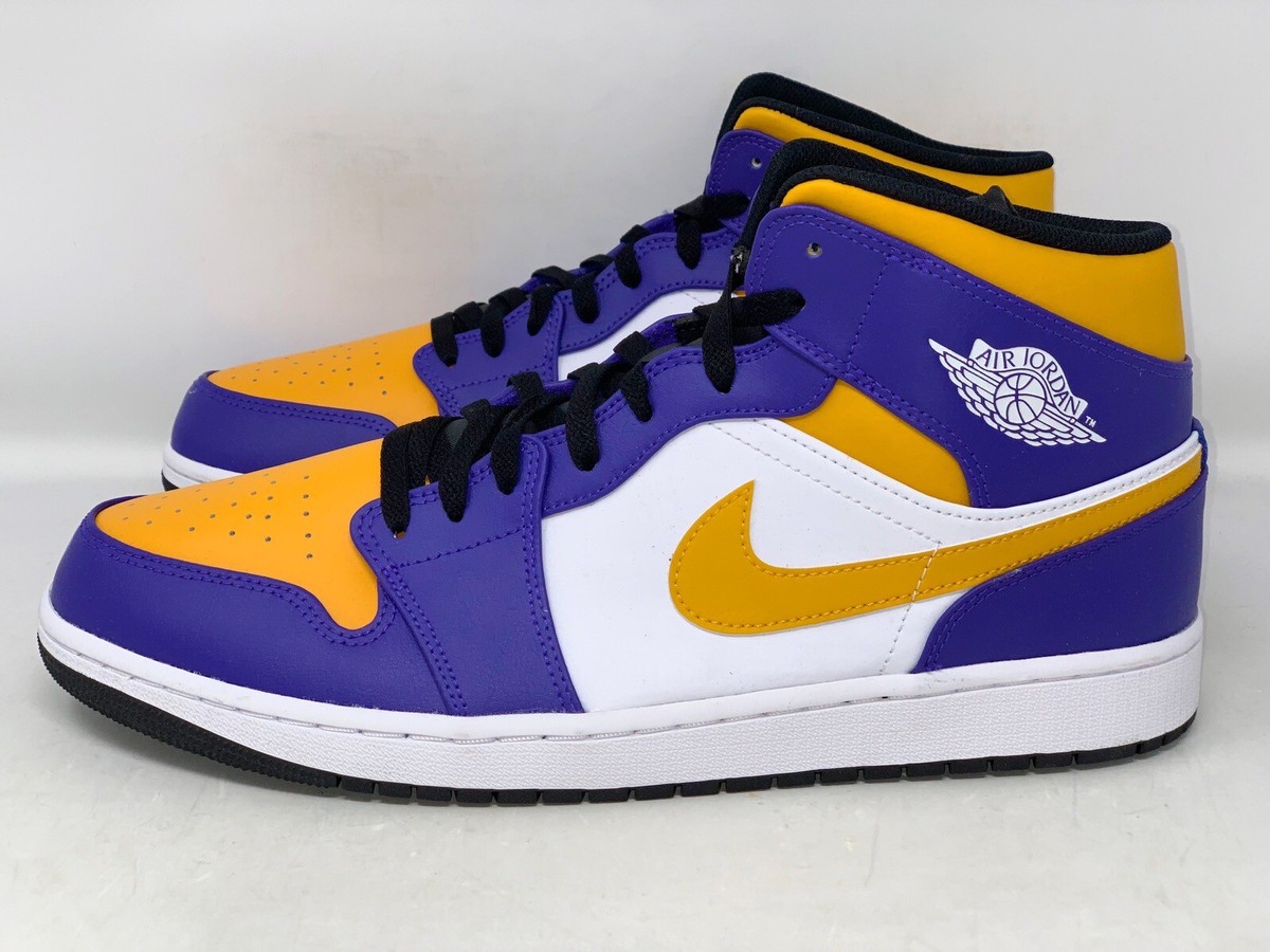 Air Jordan 1 Mid 'Lakers' Yellow Purple Sneakers, Size 7.5 / 9W