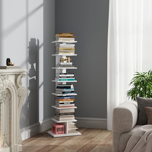 Vertical Bookshelf, 8-Tier Bookcase, Narrow Spine Book Shelf for