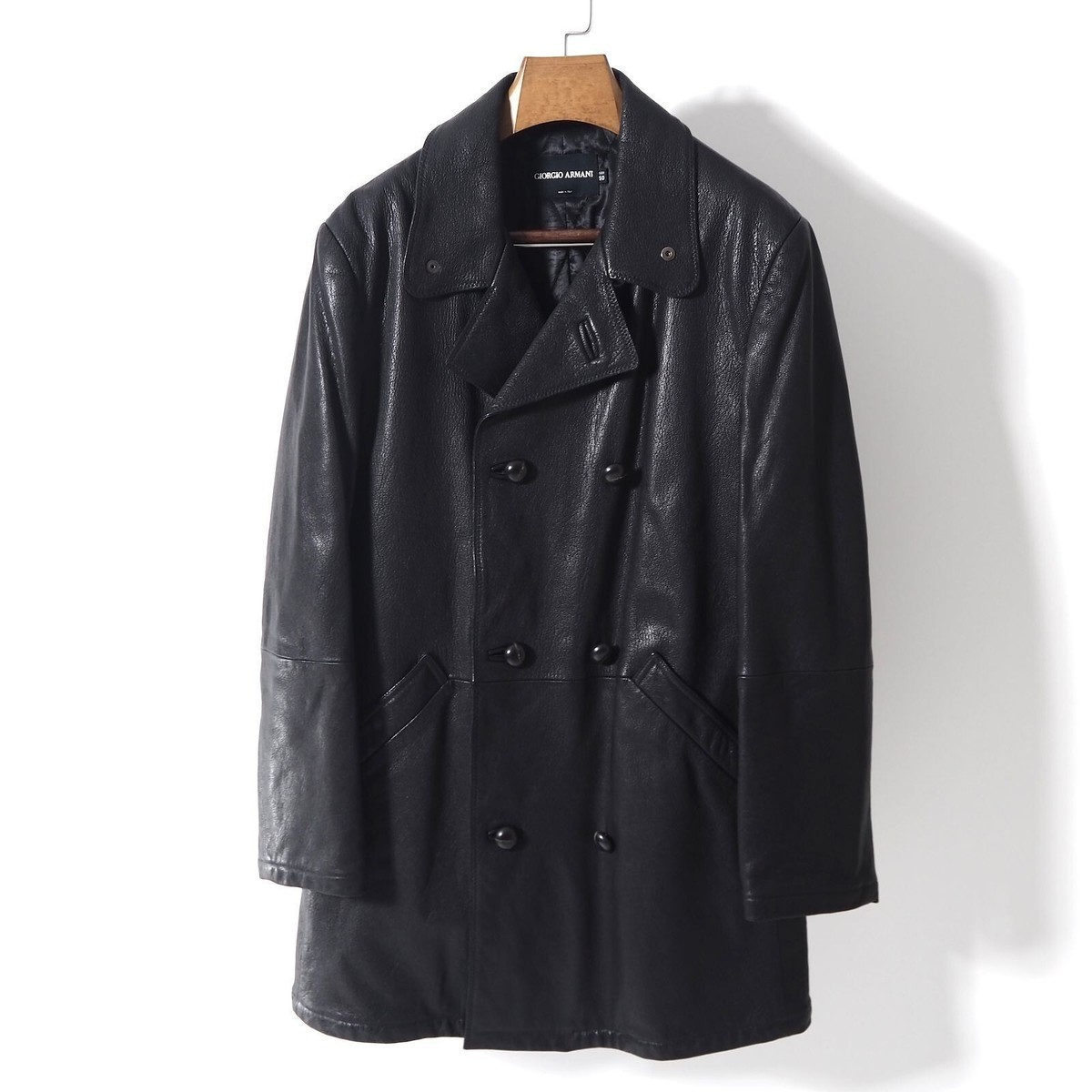 Giorgio Armani Goat Leather Jacket Coat Black Size 50 Italy | eBay