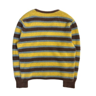 Stussy Shaggy Cardigan Horizontal Striped Mohair 21AW Brown Unisex