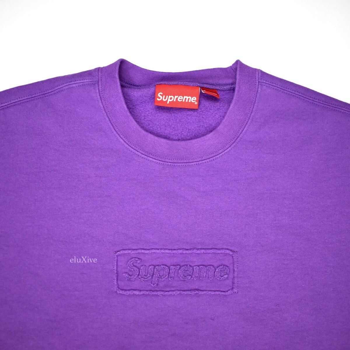 NWT Supreme NY Purple Cutout Box Logo Crewneck Sweatshirt SS20