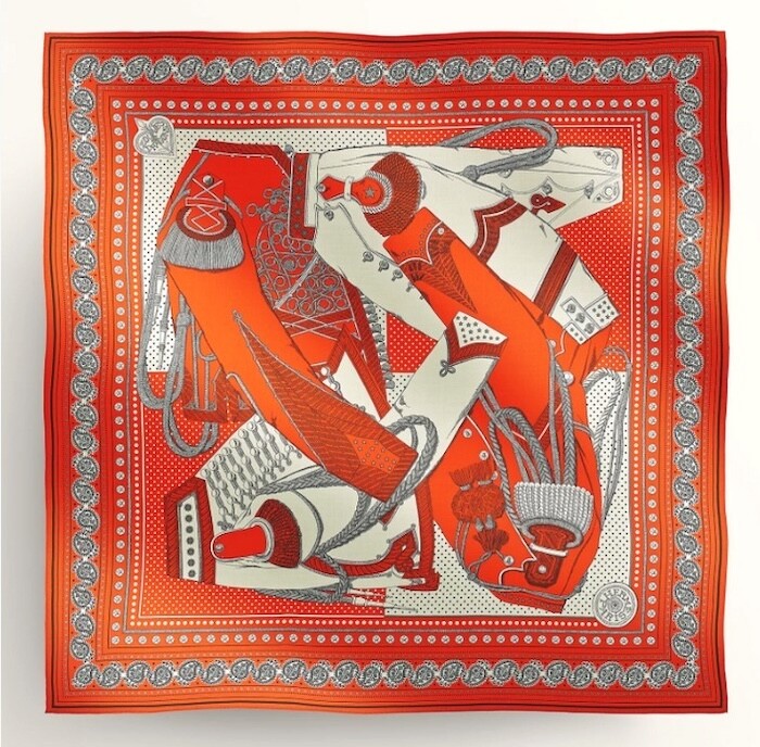 Hermes Shawl Scarf Zouaves et Dragons Bandana Orange Cashmere Silk