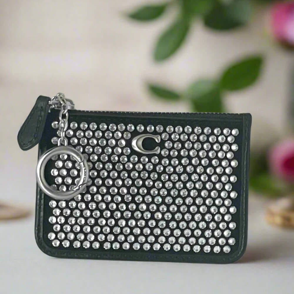 Coach Essential Mini Id Card Case Crystal Black Leather Wallet