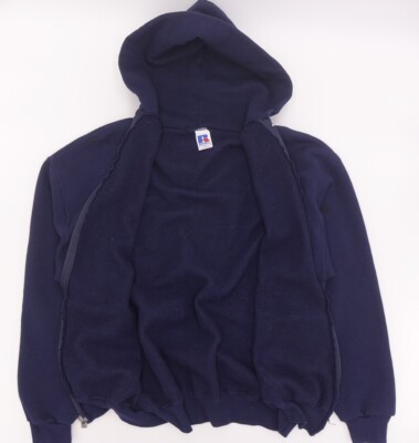 Size XL Vintage Russell Athletic Zip-up Hoodie Made In Mexico Navy