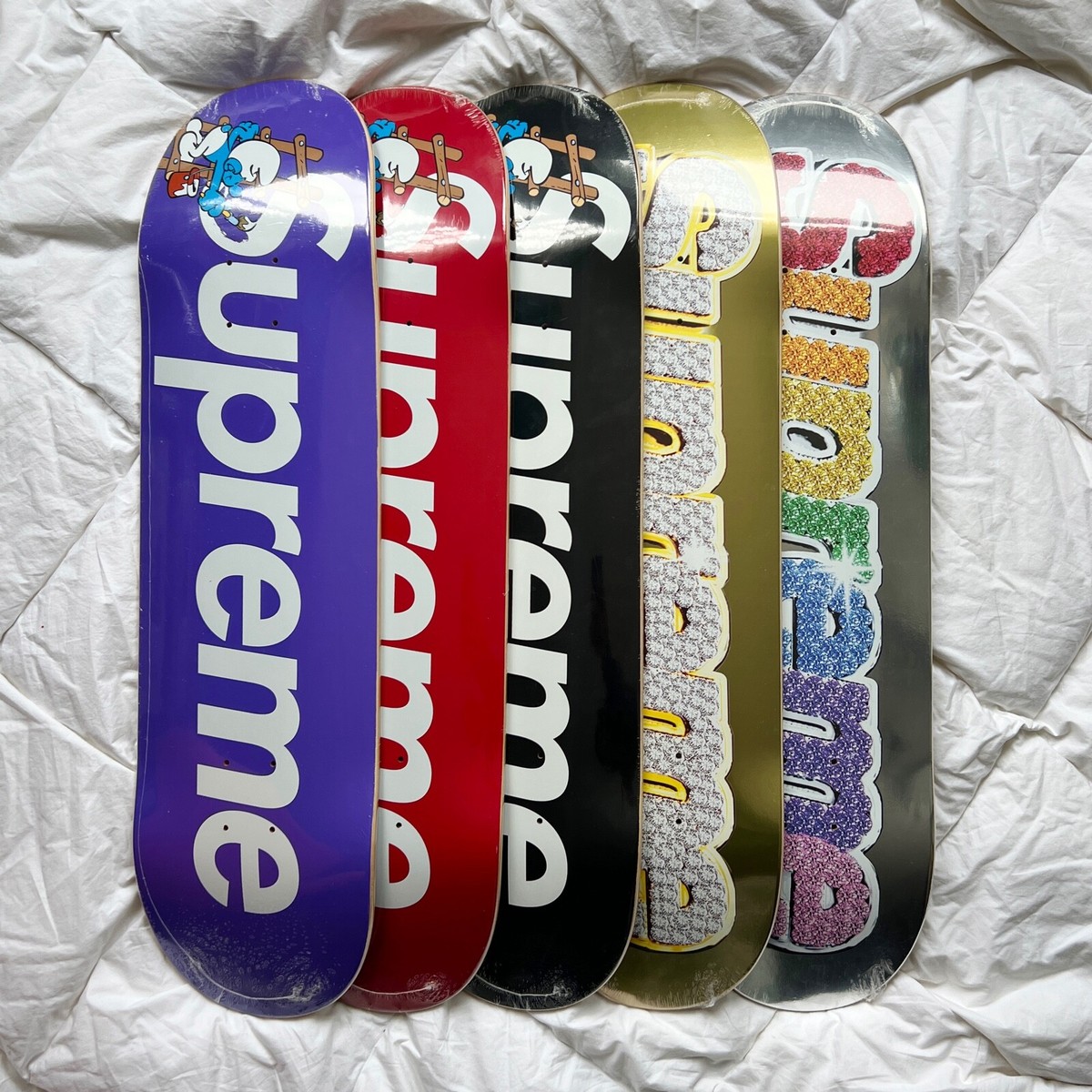 Supreme 2020 Smurf and 2022 Bling Box Logo Skateboard Deck Sets | eBay
