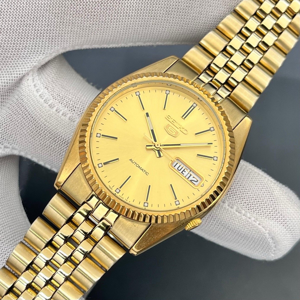 Rare Seiko 5 Automatic Sunburst SNXJ92 Fluted Bezel Japan Men's