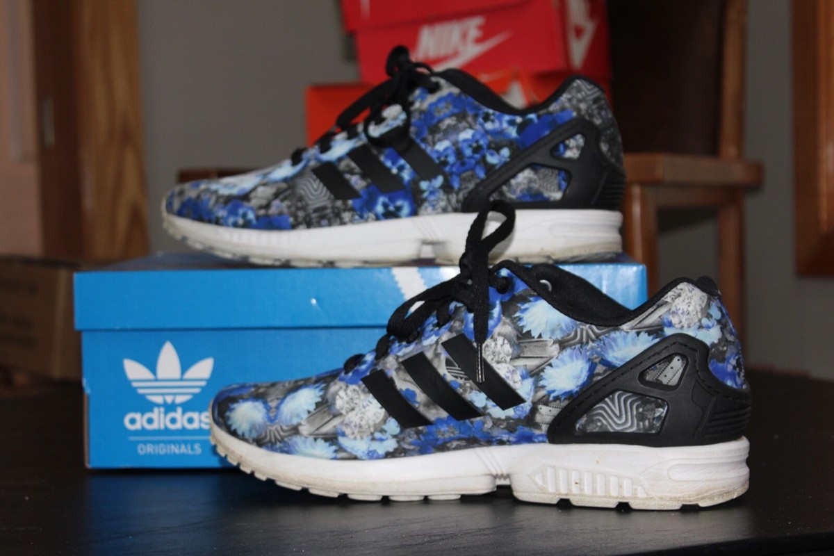 Mens Adidas ZX Flux Floral Blue Print Running Shoes AQ8600 Size 12
