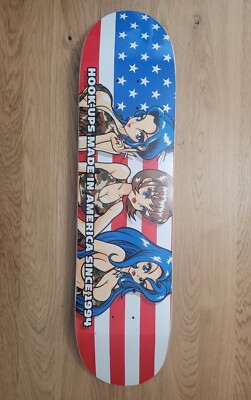 Vtg Hook-Ups Original Skateboard Deck Anime Pinup American Flag