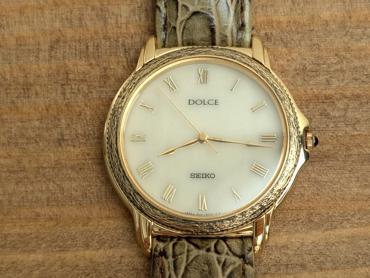 1992 SEIKO Dolce 8n41-6180 Gold Roman Dial Quartz Men's Watch