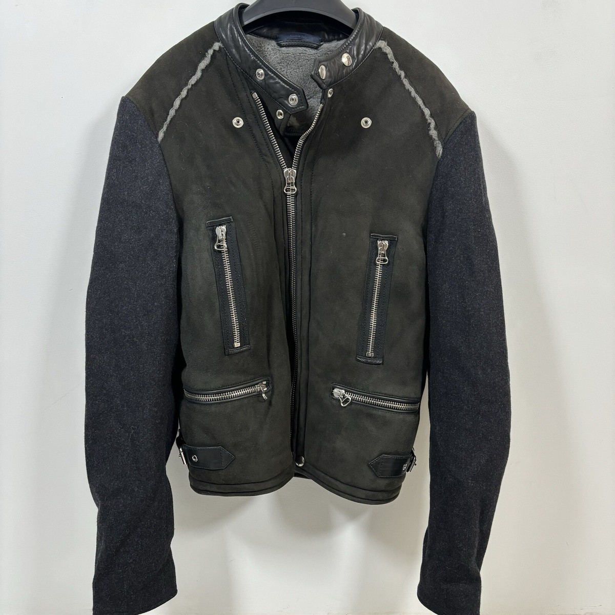 Lanvin Lambskin Shearling Moto Leather Jacket - Anthracite - Size