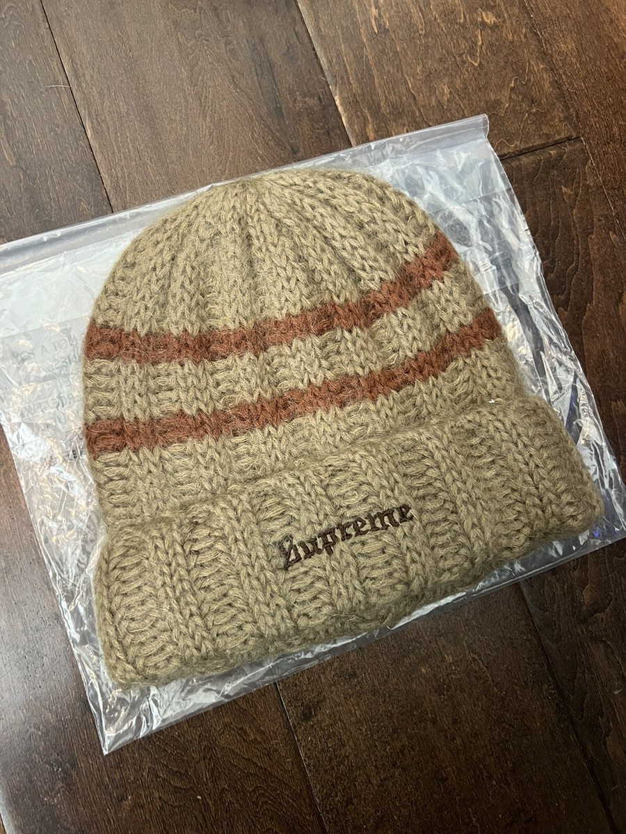 Supreme FW24 Brushed Stripe Mohair Embroidered Beanie Brown One