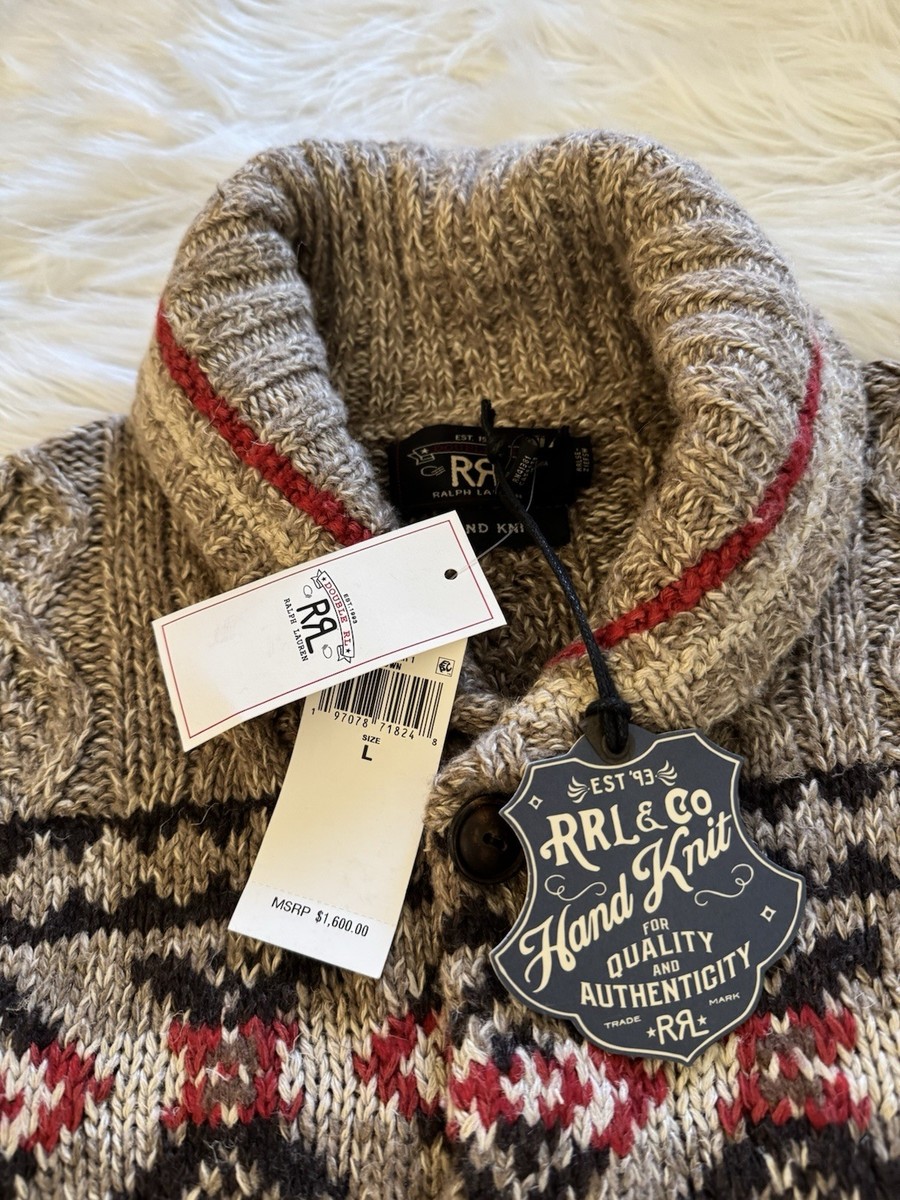 RRL Double RL Ralph Lauren New Hand Knit Cardigan Sweater Hunting