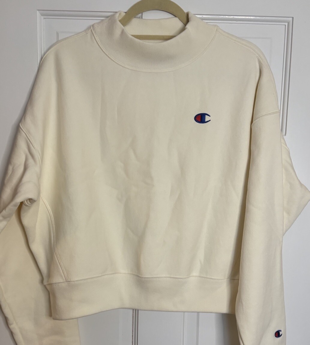 NWT Champion Reverse Weave Mockneck Chalk White Sweatshirt Womens