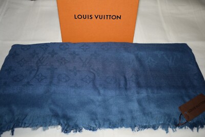 Louis Vuitton Metallic Shine Monogram Blue Scarf Stole Shawl