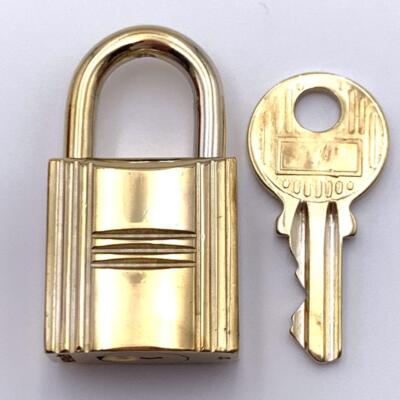 HERMES Set of Padlock & Key Cadena Gold Charm Japan Number Random