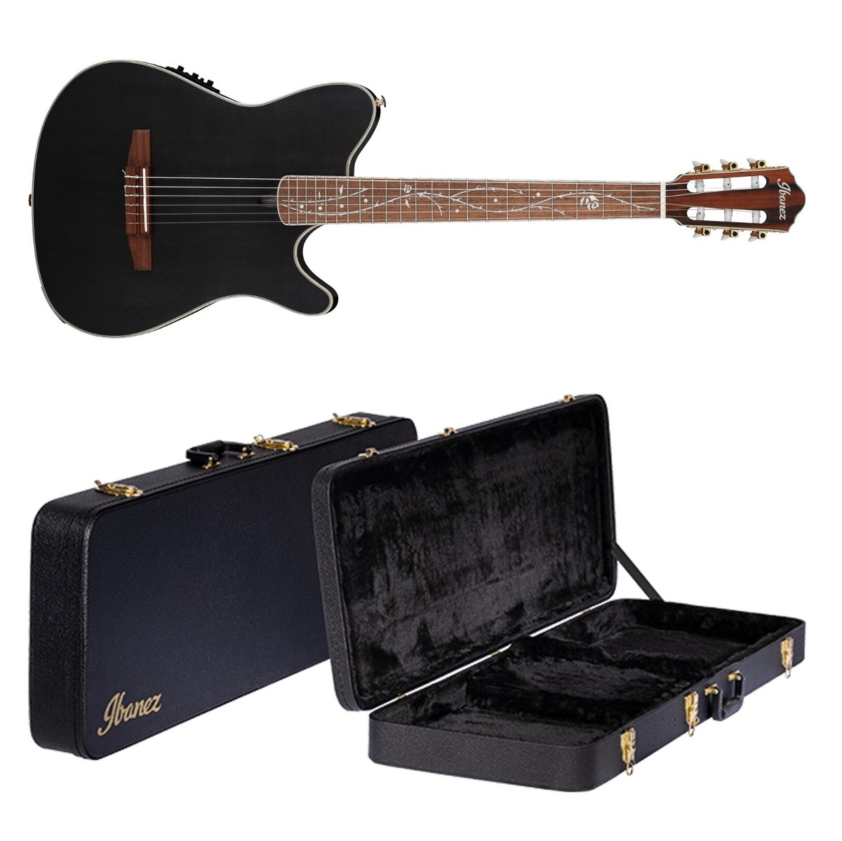 Ibanez TOD10N Tim Henson Nylon AE Guitar Black Flat + Ibanez Case