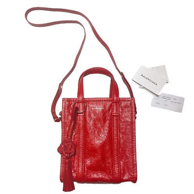 BALENCIAGA Arena Leather Bazar Shopper Tote Bag XS in Red | eBay