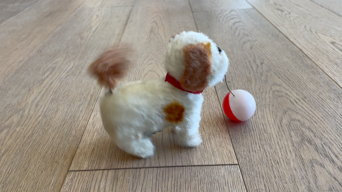 Vintage Mechanical Terrier Dog Wind-up Toy Alps Japan Original Box