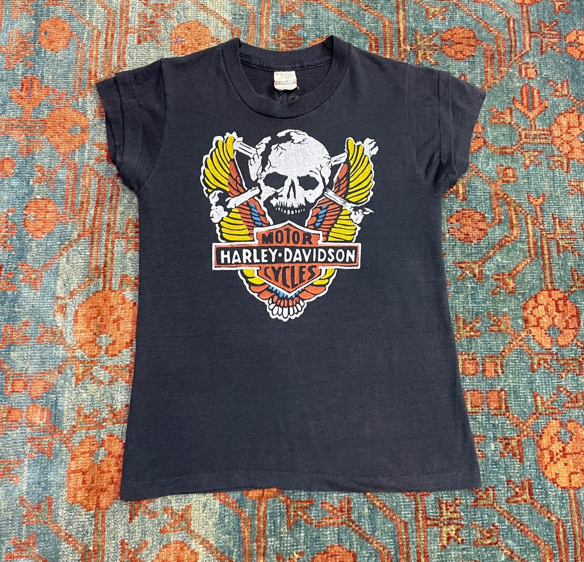 Vintage 70s 80s Harley Davidson Skull & crossbones Wing T shirt