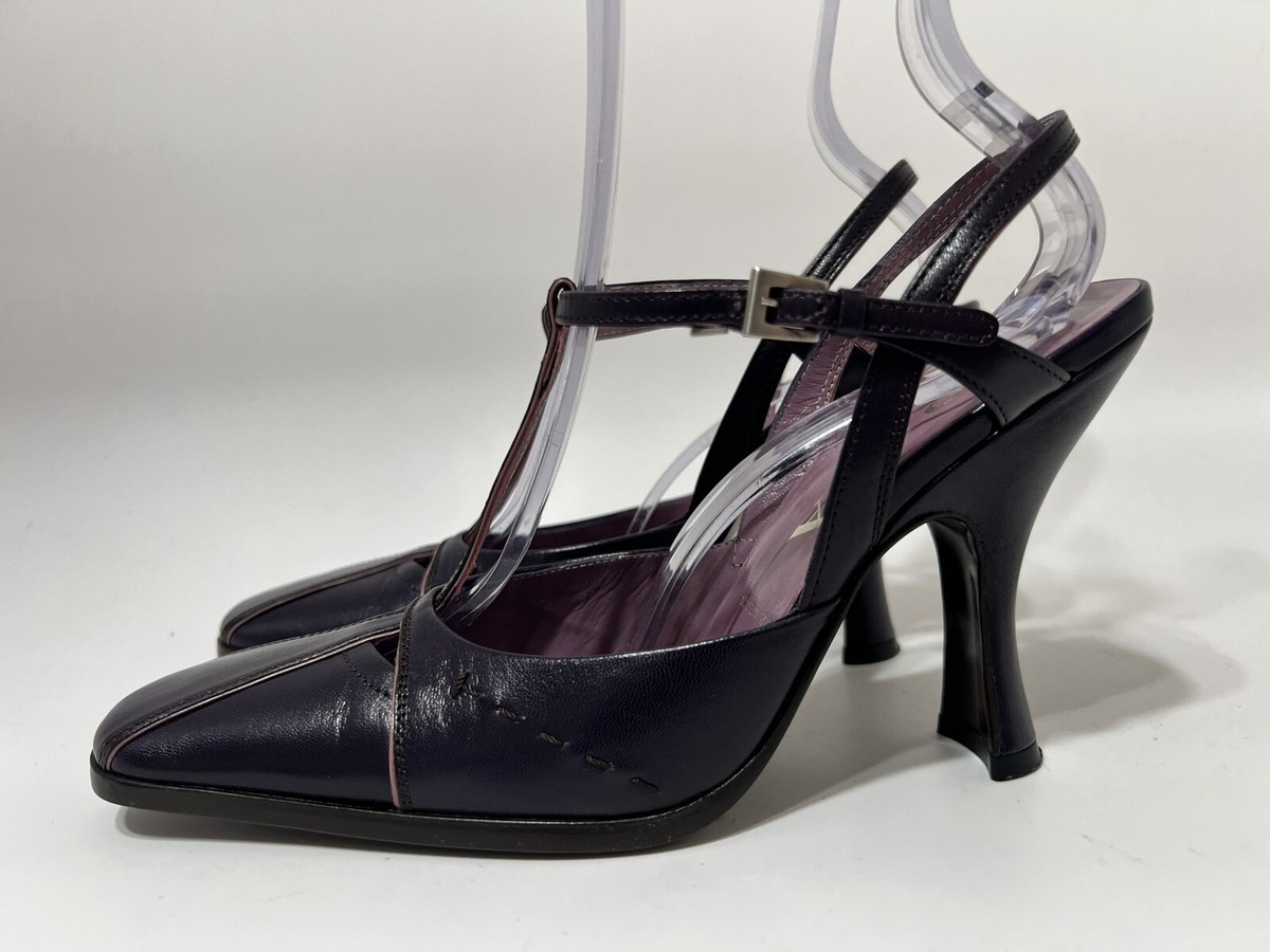 Vtg PRADA EGGPLANT PURPLE LEATHER T STRAP HEELS 36.5 | eBay