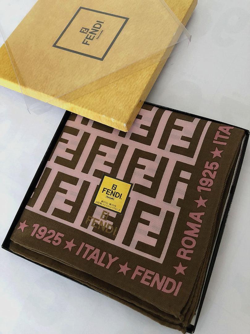 Fendi Scarf Brown Silk Cotton Zucca Pattern Women Italy 112783 | eBay