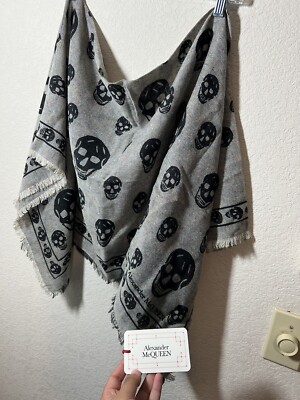 Alexander McQueen Grey and Black Skull Wool Blend Scarf | eBay