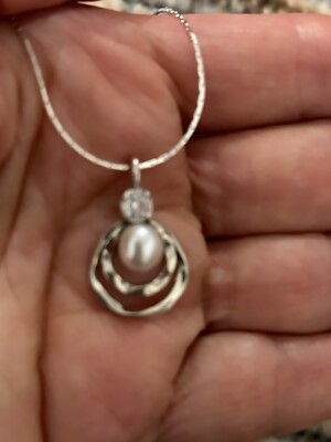 Noa Zuman Sterling Silver Freshwater Pearl & CZ Necklace Made In