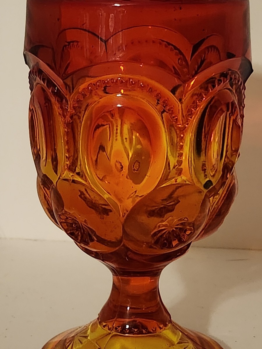 Vintage LE Smith Moon and Stars Amberina Glass Stwmmed Glass Glows