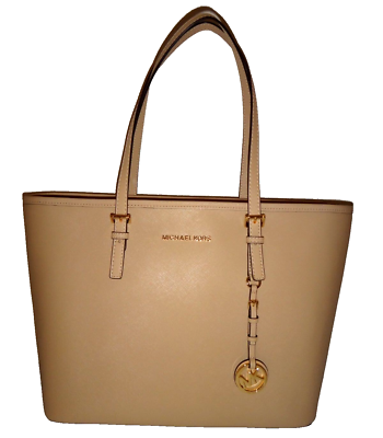 MICHAEL KORS Women MK Travel TZ Tote Bag Oyster Saffiano Leather
