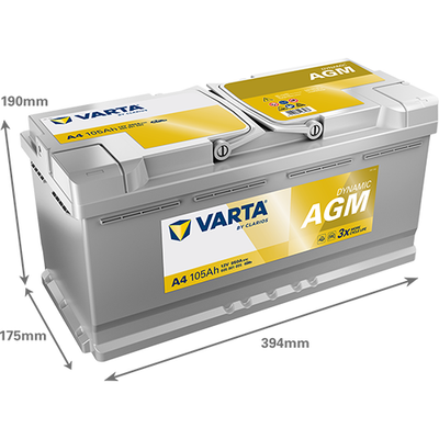 VARTA A4 VRLA AGM Battery TYPE 020 - 12V 105AH 950EN Fits BMW