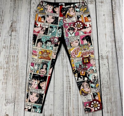 VTG 90S MOSCHINO JEANS PRINTED ANIME MANGA ALL OVER PANTS SIDE ZIP